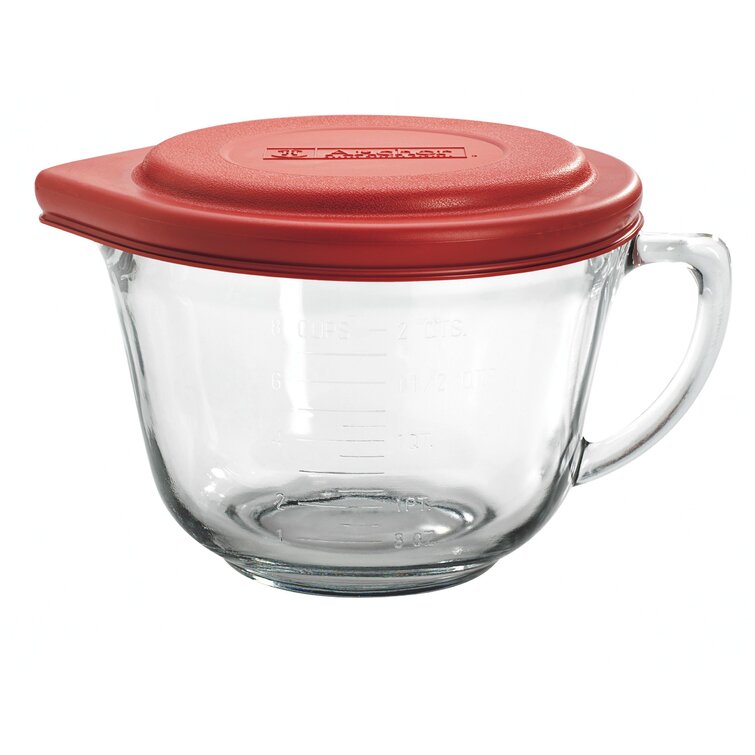 Anchor Hocking 2 Quart Glass Batter Bowl with Red Plastic Lid